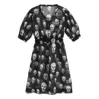VANCL凡客诚品 骷髅头连衣裙 黑底白花 M