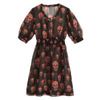 VANCL凡客诚品 骷髅头连衣裙 黑底橘花 L