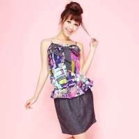 VANCL凡客诚品 热带风印花吊带裙 牛仔蓝色 M