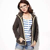 VANCL凡客诚品 撞色修身连帽开衫(女款) 深棕色/咖喱色 S