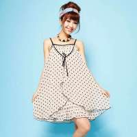 VANCL凡客诚品 可爱少女圆点吊带连衣裙 米底黑点 XL