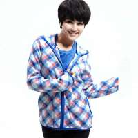 VANCL凡客诚品 亮彩菱形格连帽开衫(女款) 钻蓝色/热情粉色 L