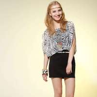 VANCL凡客诚品 Zebra Chiffion 连衣裙 白底印花加黑色 S