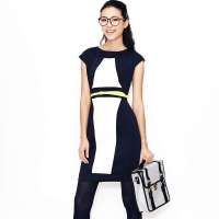 VANCL凡客诚品 Taylor Polly拼接修身连衣裙 藏蓝+象牙白色 XS