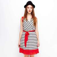 VANCL凡客诚品 Street条纹拼接连衣裙 红色 M