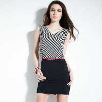 VANCL凡客诚品 Jasmines条纹拼接连衣裙 黑色 S