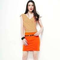 VANCL凡客诚品 Jasmines条纹拼接连衣裙 橘色 S