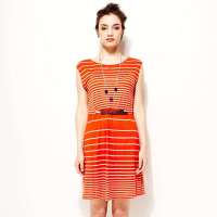 VANCL凡客诚品 Street经典渐变条纹连衣裙(配腰带) 番茄红白条纹 S
