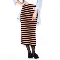 VANCL凡客诚品 Street 时尚条纹针织半裙 黑色+驼色条纹 L