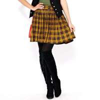 VANCL凡客诚品 日系经典格子百褶裙 黑黄格子 M