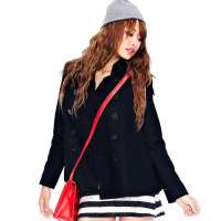 VANCL凡客诚品 学院风斗篷式羊毛短大衣 黑色 L