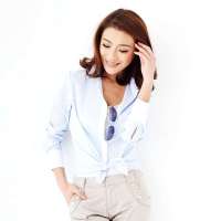 VANCL凡客诚品 时尚相拼细条女式衬衣 粉兰条 XL