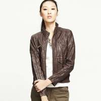 VANCL凡客诚品 褶皱立领罗纹PU夹克 红棕色 XL