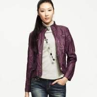 VANCL凡客诚品 褶皱立领罗纹PU夹克 酒红色 M