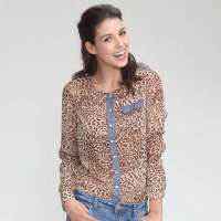 VANCL凡客诚品 经典豹纹拼牛仔长袖衬衣 咖啡色豹纹 XL