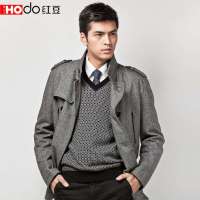 HODO红豆男装羊毛修身大衣HDZJDY215B(S06灰色185/100A)