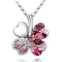 YOUR-D绝美水晶幸福四叶草项链(玫红色)