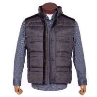 MasaMaso玛萨玛索男装 小型人字纹 系扣 立领 休闲时尚款 啡灰色 暖黑色 羽绒背心1762(啡灰色 54)