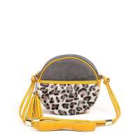 Teenmix 天美意2012年秋季黄色PU配紫色豹点毛绒布小斜挎包6003AD F