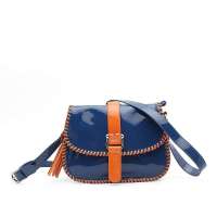 Teenmix 天美意2012年秋蓝色亮漆配桔PU编织穿绳装饰斜挎包6006DDyg F