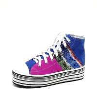 Innet 茵奈儿秋季蓝/玫红牛仔布松糕鞋Z186-3 40