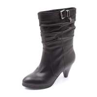 Belle 百丽冬季黑色牛皮女中靴2108-1 39