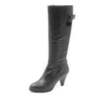 Belle 百丽冬季黑色小牛皮/黑色PU女高靴2108-6 34