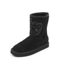 Innet 茵奈儿冬季黑色牛皮/人造绒毛/水晶皇冠雪地靴8013RD 37