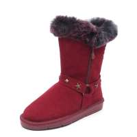 Innet 茵奈儿冬季酒红色牛二层/獭兔毛雪地靴8608RD 35