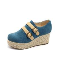 Teenmix 天美意2012秋季复古休闲风反毛皮厚底松糕鞋蓝色6BT23D 36
