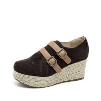 Teenmix 天美意2012秋季复古休闲风反毛皮厚底松糕鞋啡色6BT23D 39