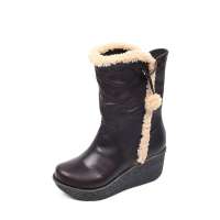 Tata 他她啡色打蜡牛皮/杏羊毛女中靴2012冬季 36