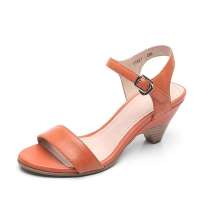 Bata 拔佳2012年夏季新款桔红打蜡牛皮女凉鞋ATB21D 35