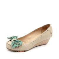 Teenmix 天美意2012秋季日系甜心蝴蝶结豹纹坡跟鞋杏色6EF10D 35