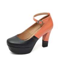 Teenmix 天美意2012秋季欧美风尚防水台系踝粗跟鞋黑色6EV03D 39