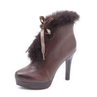 Bata 拔佳冬啡色小牛皮/兔毛条女靴AXA44R 35