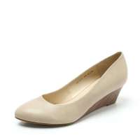 Belle 百丽秋季优雅素面纯皮尖头坡跟鞋米色3MY10D 39
