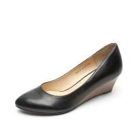 Belle 百丽秋季优雅素面纯皮尖头坡跟鞋黑色3MY10D 36