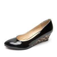 Belle 百丽秋季优雅素面漆皮尖头豹纹坡跟鞋黑色 3MY10D 34