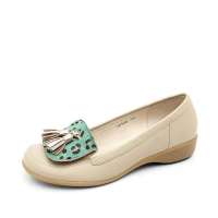 Teenmix 天美意2012秋季俏皮流苏豹纹拼接休闲鞋米杏色CEY08D 35