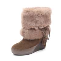 Basto 百思图冬季卡其色牛京/兔毛女低靴(绒里)20-22R 34