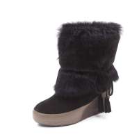 Basto 百思图冬季黑色色牛京/兔毛女低靴(绒里)20-22R 37