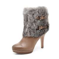 Belle 百丽冬季灰啡打蜡牛/灰兔毛女低靴3SJ41D 36