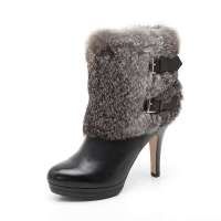Belle 百丽冬季黑色打蜡牛/灰兔毛女低靴3SJ41D 33