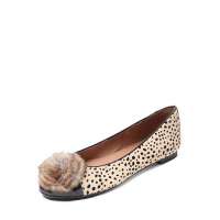 FED 米底黑点毛皮女鞋 花朵浅口鞋 AF601 35