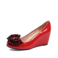 Teenmix 天美意2012年秋季红牛漆皮/灰布女皮鞋AF131D 36