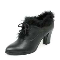 Basto 百思图2012秋季牛皮复古摩登尖头粗跟及踝靴黑色TPP33D 37