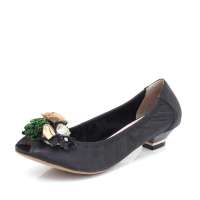 Innet 茵奈儿春季黑色布纹羊女单鞋339-33 35