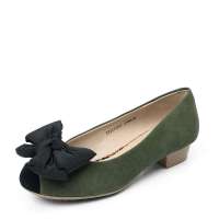 Teenmix 天美意2012秋季军绿色磨砂羊/黑羊绒女皮鞋23113D 39