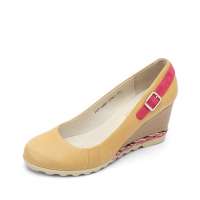 Teenmix 天美意2012春季土黄色罗纹羊/桃红羊绒女单鞋329-10 34